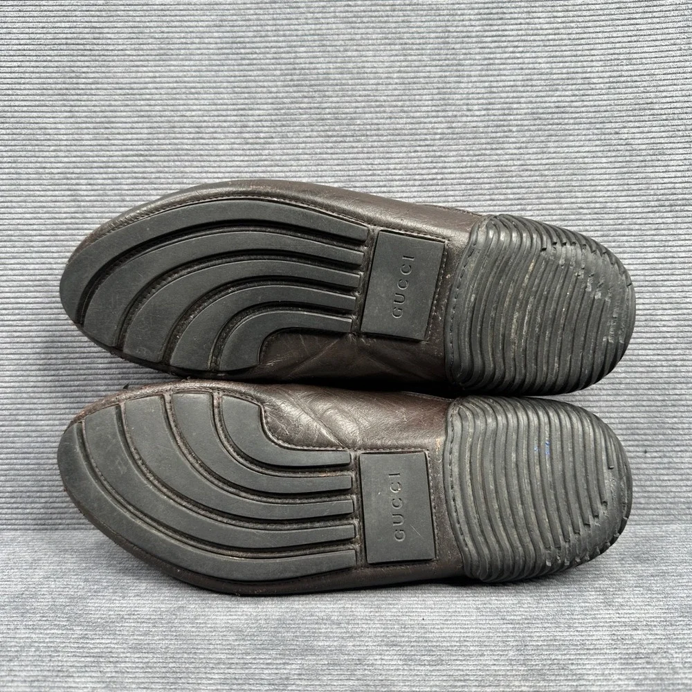 Gucci Mens Brown Leather GG Supreme Monogram Toggle Driving Loafers
